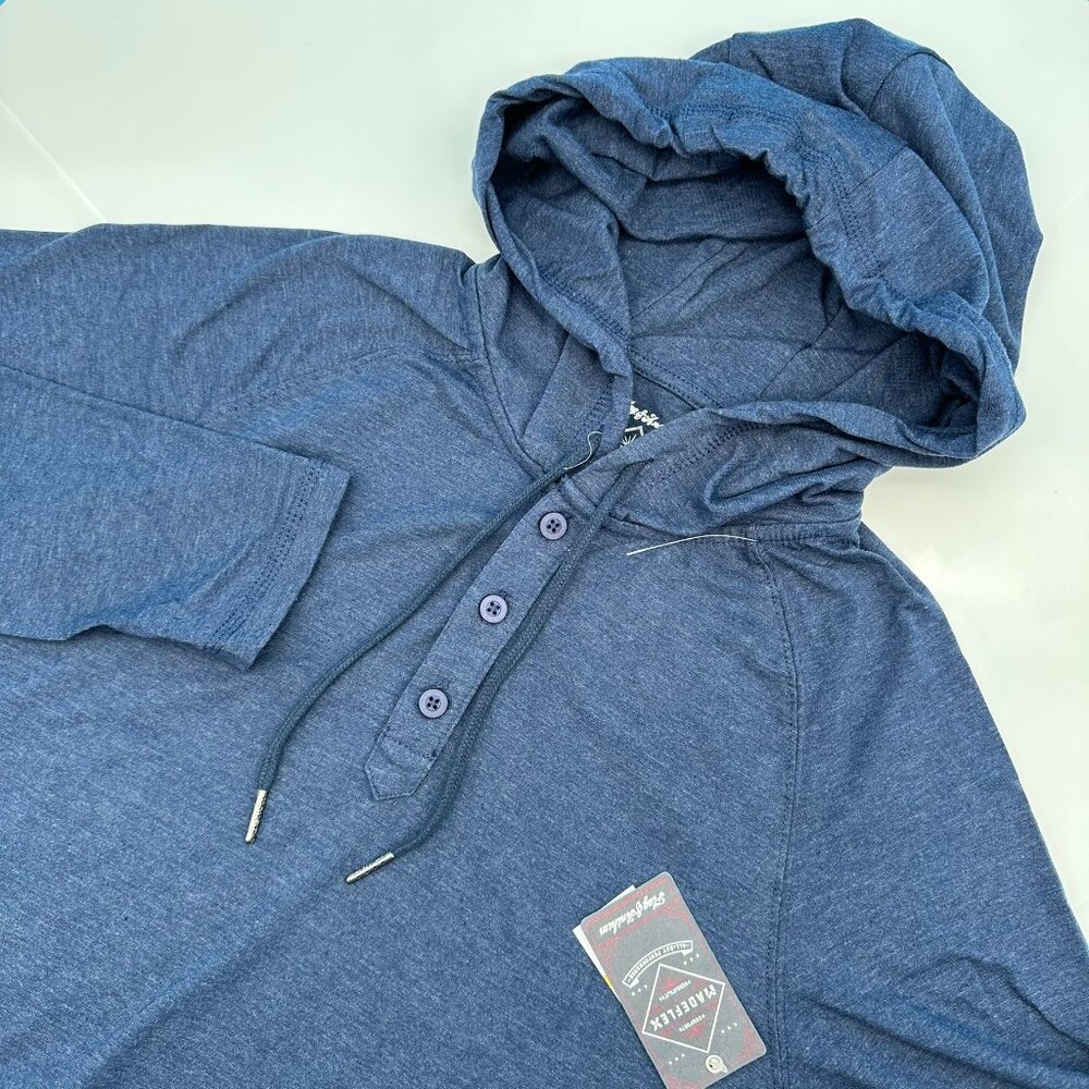 Flag & Anthem Rollins Long Sleeve Snow Slub Hooded Henley, Size S, Navy Heather